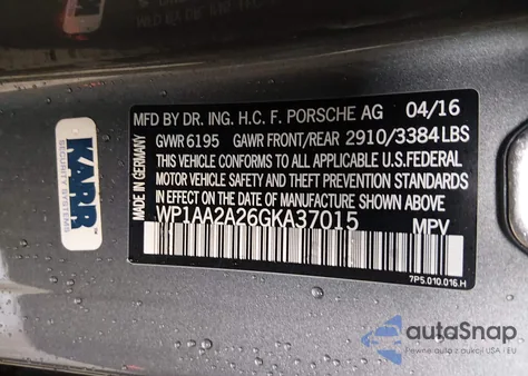 2016 Porsche Cayenne из США, поврежденный, VIN WP1AA2A26GKA37015